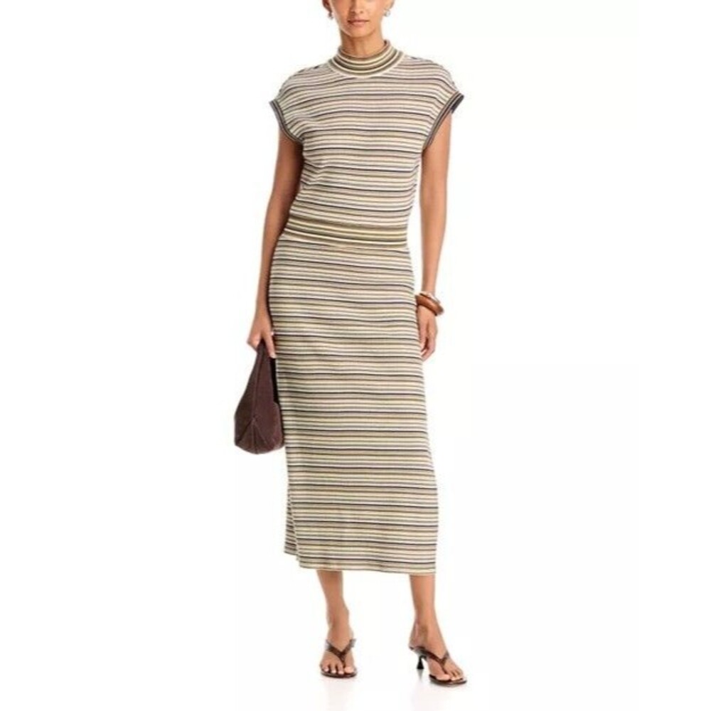 NWT Ramy Brook Stripe Natalie Dress Size S Ribbed Knit Mock Neck Midi Bosc $345